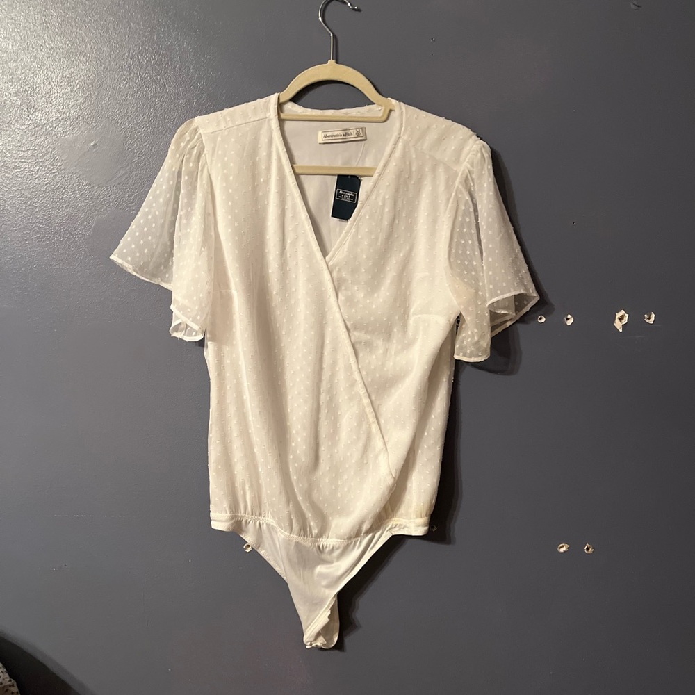 Abercrombie & Fitch White Sheer Polka Dot Bodysuit NWT